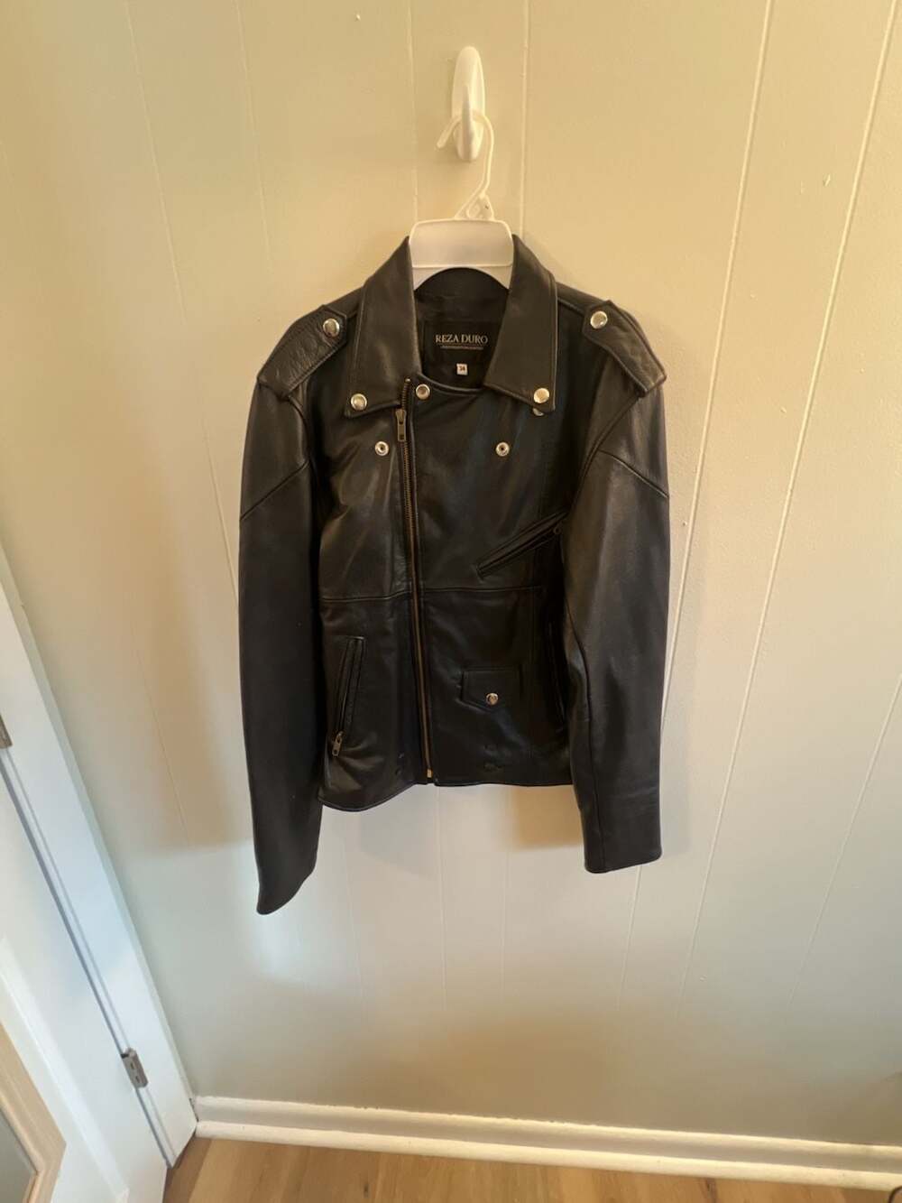 Reza Duro Black Leather Motorcycle Jacket Size 34